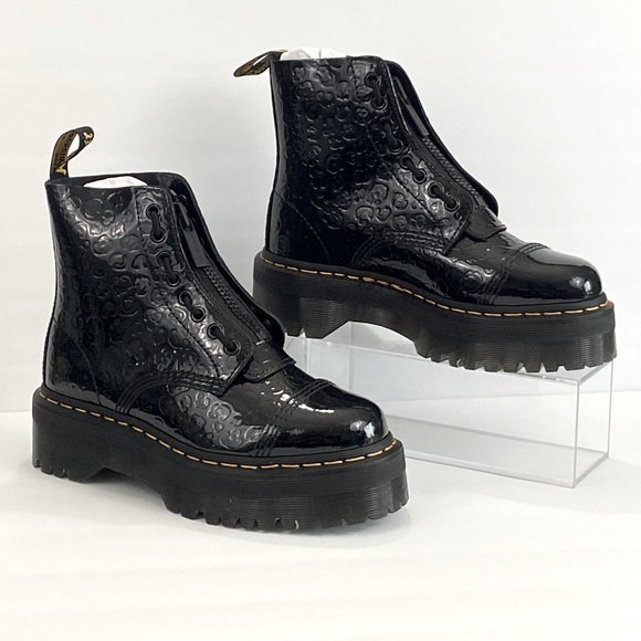 NEW SINCLAIR LEOPARD EMBOSS PATENT LEATHER PLATFORM BOOTS - Picture 6 of 9